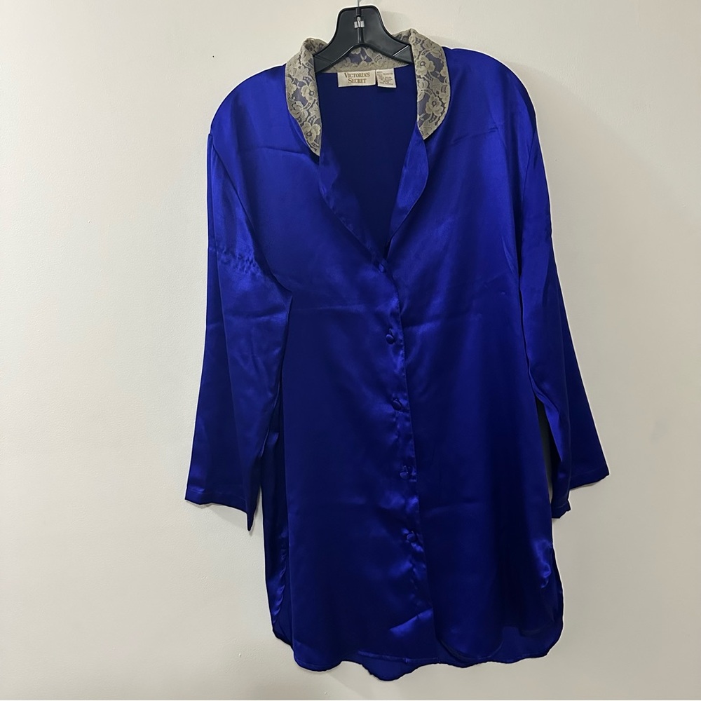 Victoria's Secret vintage‎ Gold Label Gown Sleep Shirt Purple Long Sleeve Sz P/S